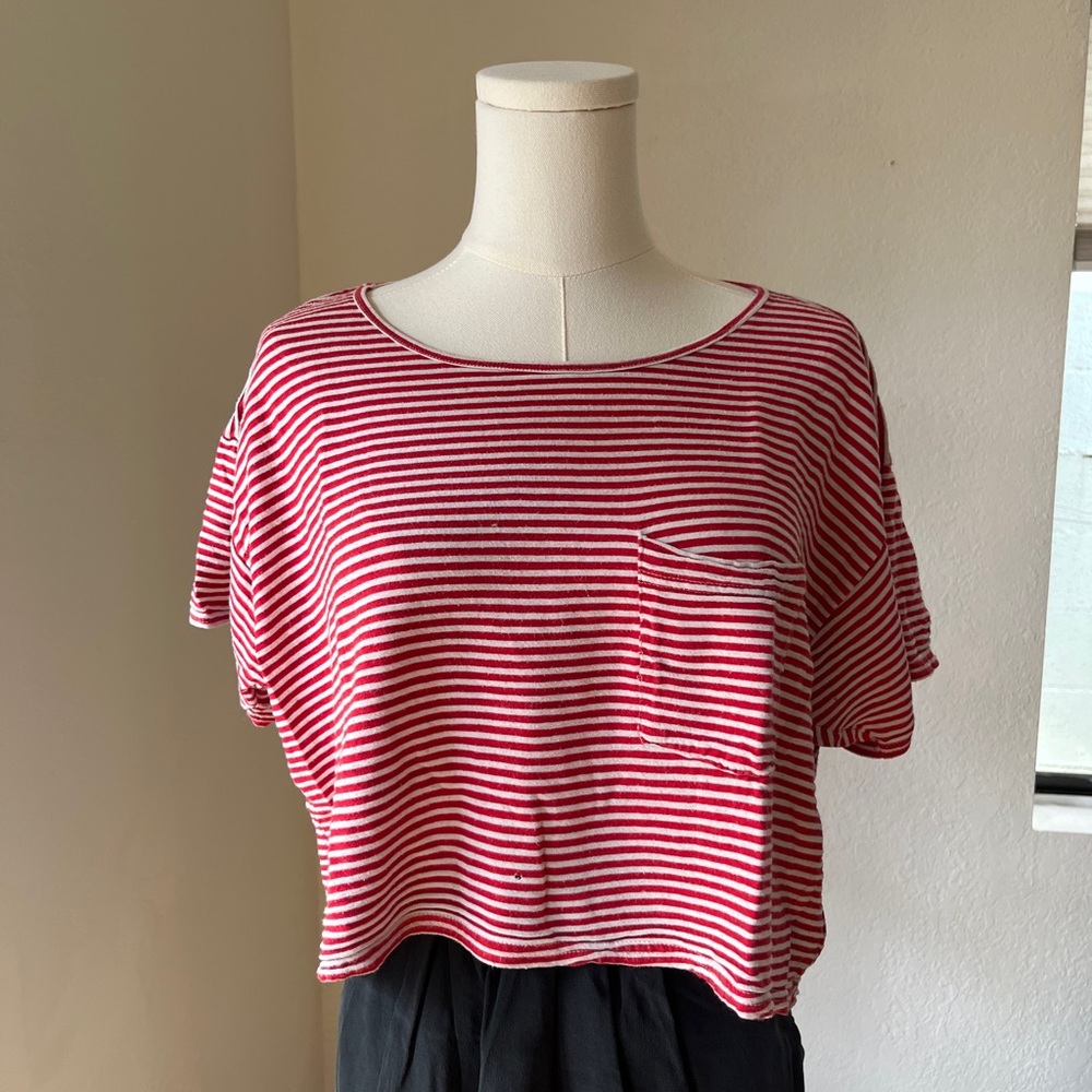 American Apparel Red and White Crop Boxy T-Shirt